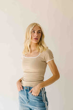 The Ravina Contrast Detail Ribbed Tee in Sand