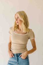 The Ravina Contrast Detail Ribbed Tee in Sand