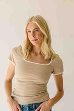 The Ravina Contrast Detail Ribbed Tee in Sand