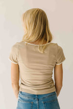The Ravina Contrast Detail Ribbed Tee in Sand
