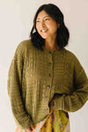 The Olandria Crochet Patchwork Cardigan in Olive