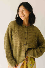 The Olandria Crochet Patchwork Cardigan in Olive