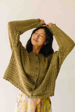 The Olandria Crochet Patchwork Cardigan in Olive