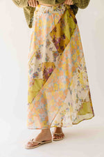 The Kimberlin Mixed Print Midi Skirt in Citron Mix