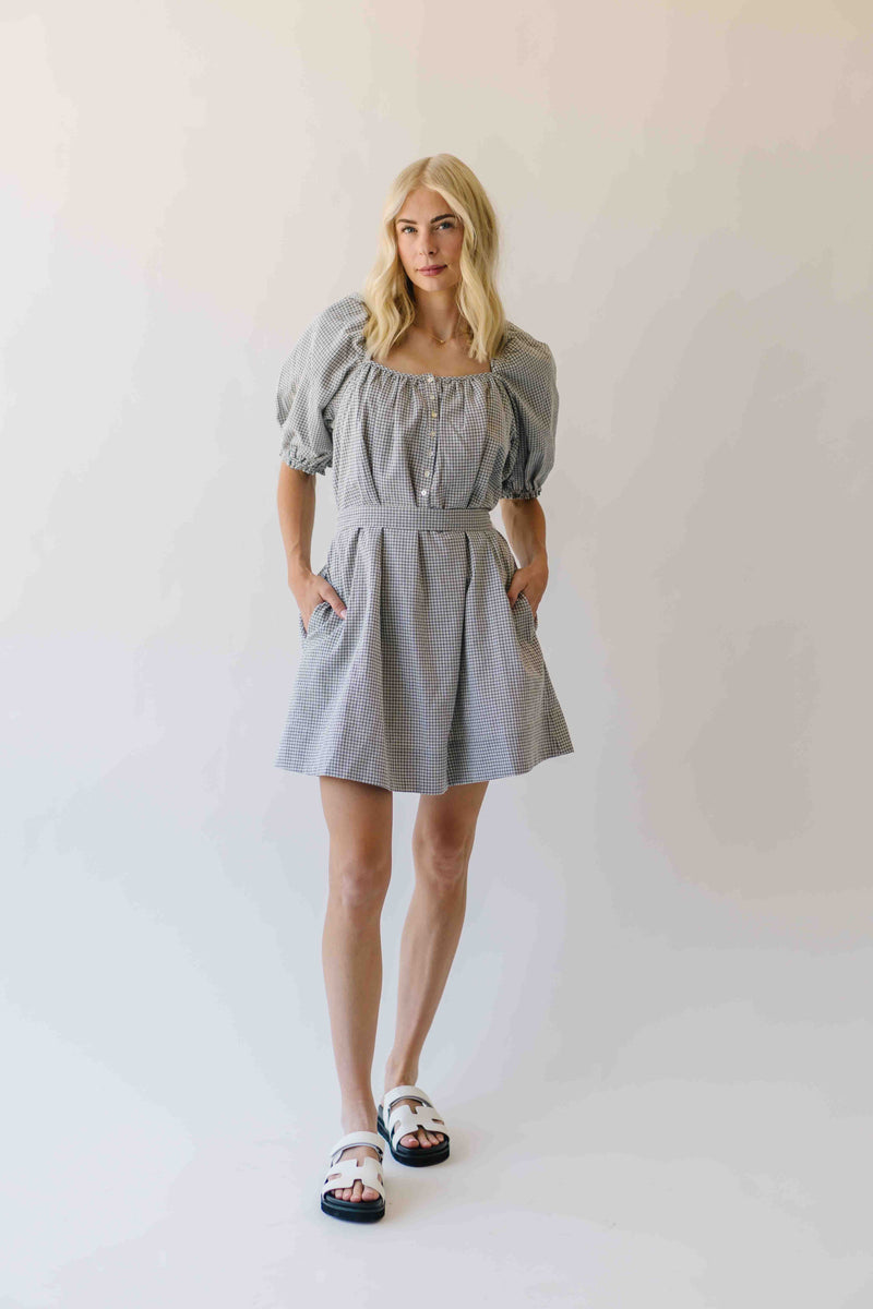 The Cambria Puff Sleeve Gingham Dress in Black