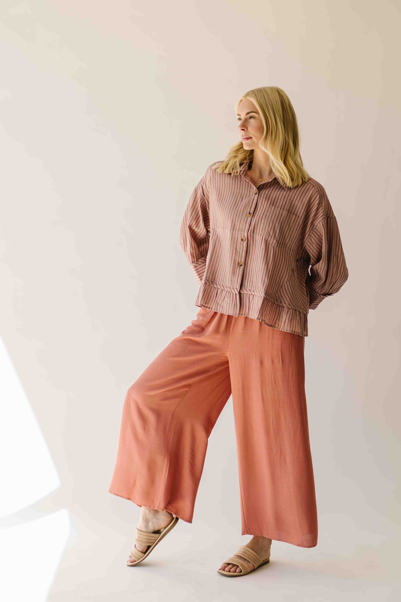 The Allona Ruffle Hem Button-Up Blouse in Mauve