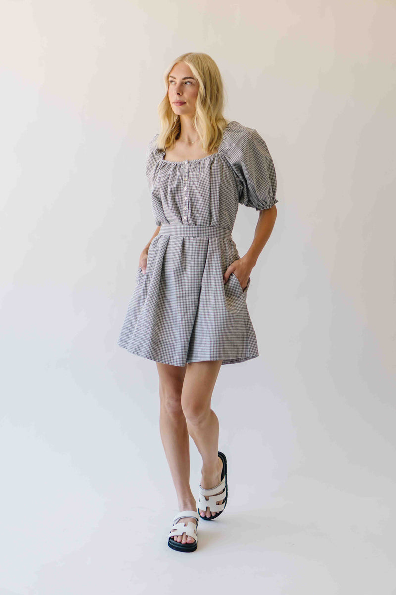 The Cambria Puff Sleeve Gingham Dress in Black