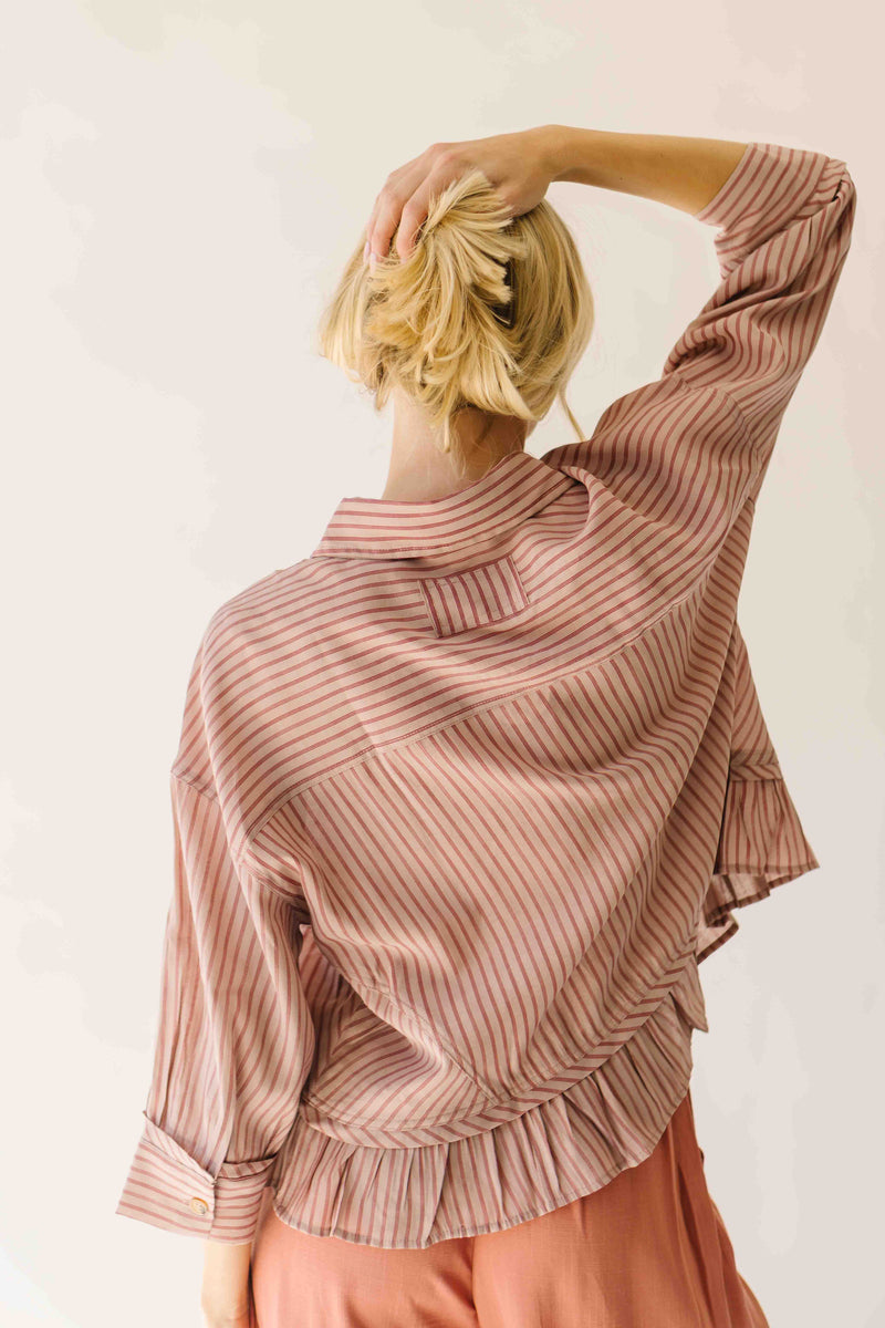 The Allona Ruffle Hem Button-Up Blouse in Mauve