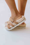 The Alpine Faux Shearling Sandal in Camel