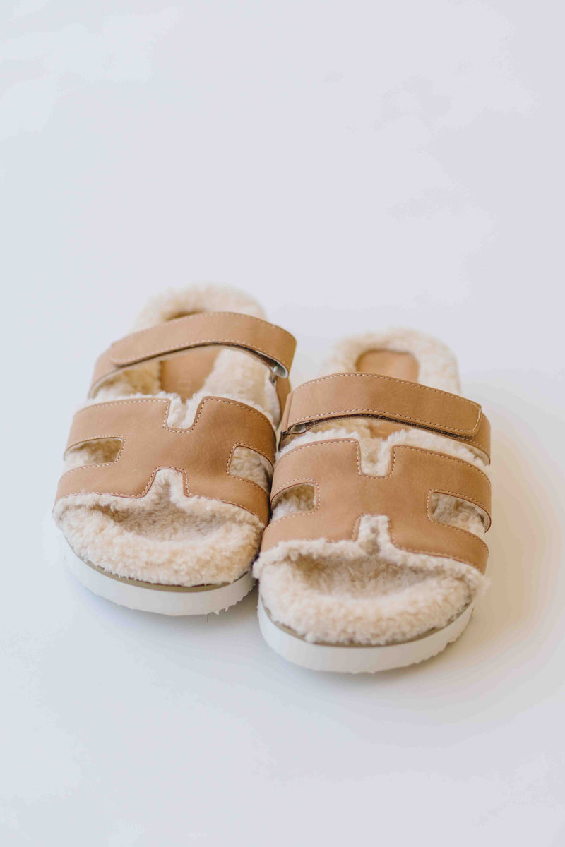 The Alpine Faux Shearling Sandal in Camel