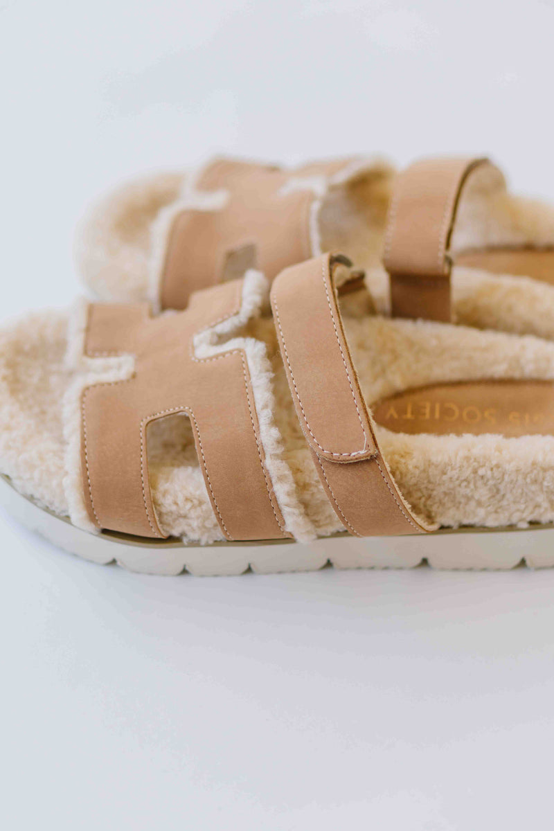 The Alpine Faux Shearling Sandal in Camel