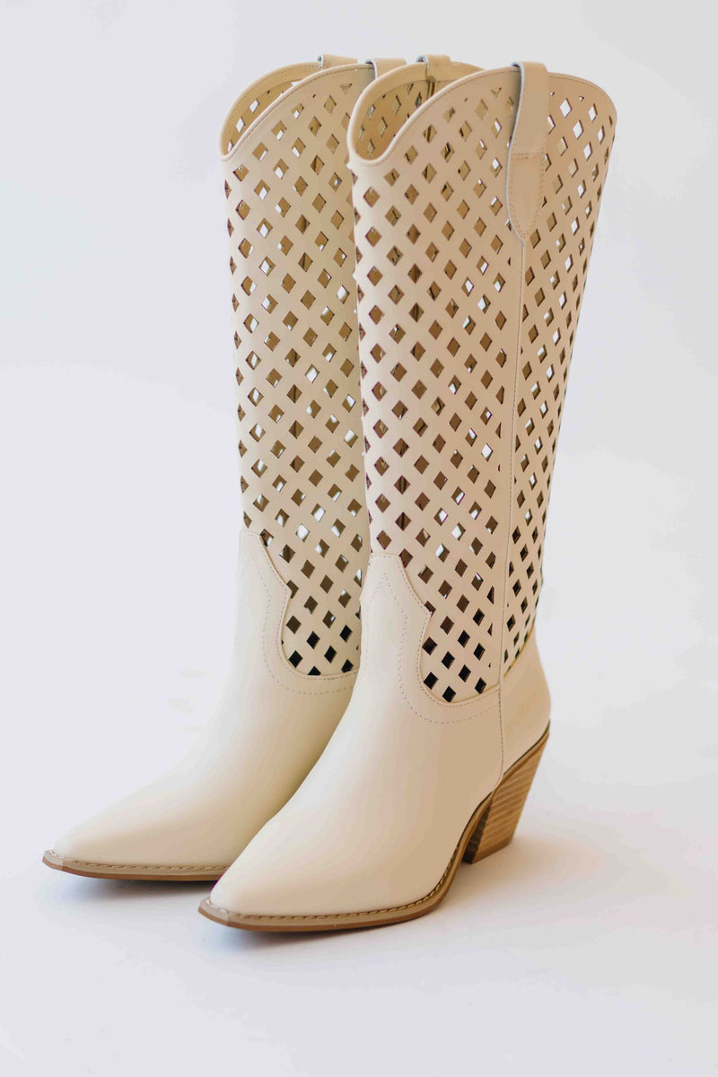 The Renwick Cut-Out Western Boot in Off White