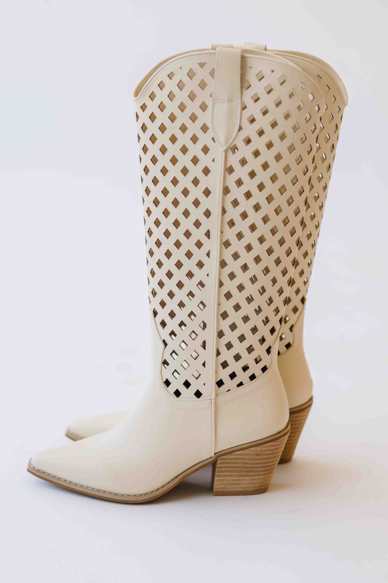 The Renwick Cut-Out Western Boot in Off White