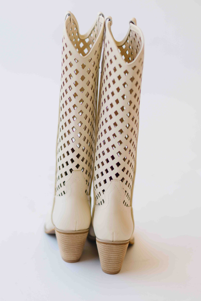 The Renwick Cut-Out Western Boot in Off White