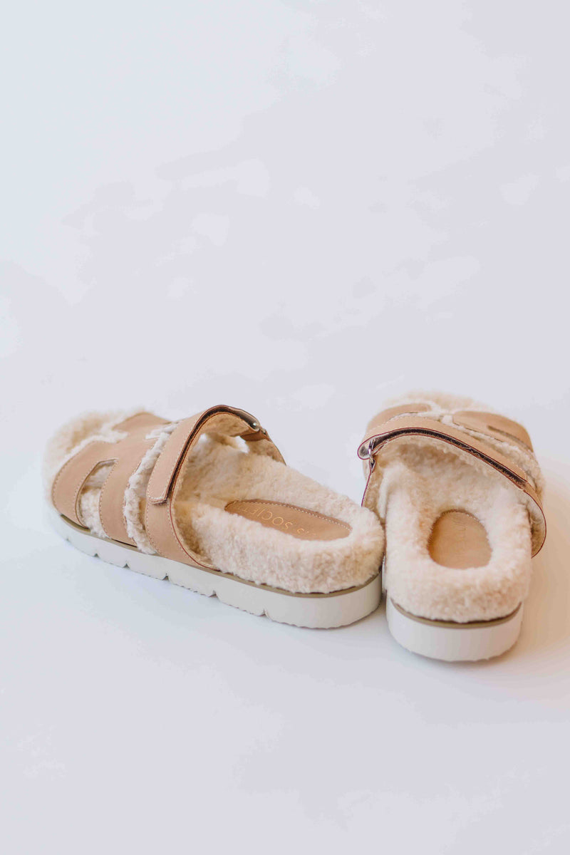 The Alpine Faux Shearling Sandal in Camel