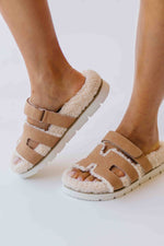 The Alpine Faux Shearling Sandal in Camel