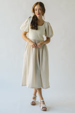 The Dunton Puff Sleeve Midi Dress in Ivory