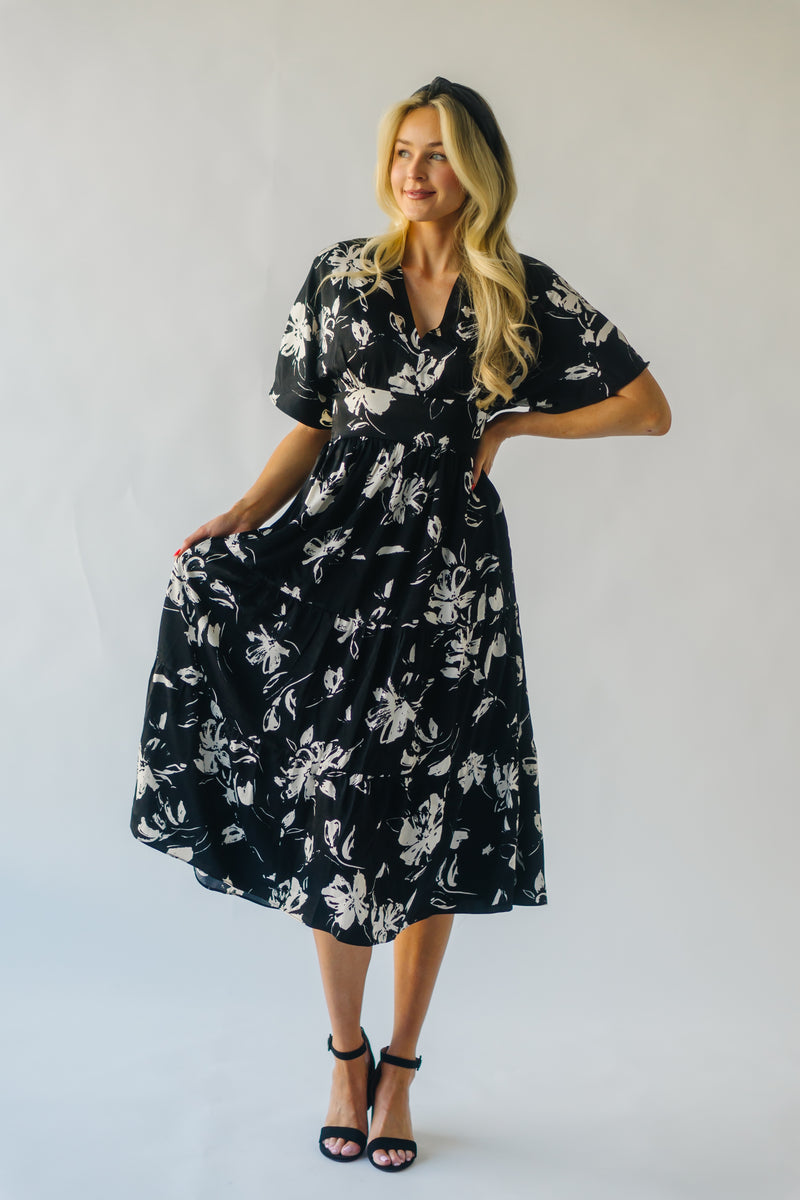 The Lavorata Floral Midi Dress in Black