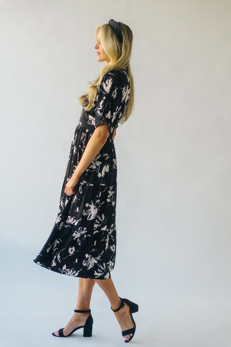 The Lavorata Floral Midi Dress in Black