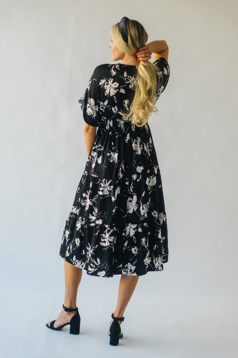 The Lavorata Floral Midi Dress in Black