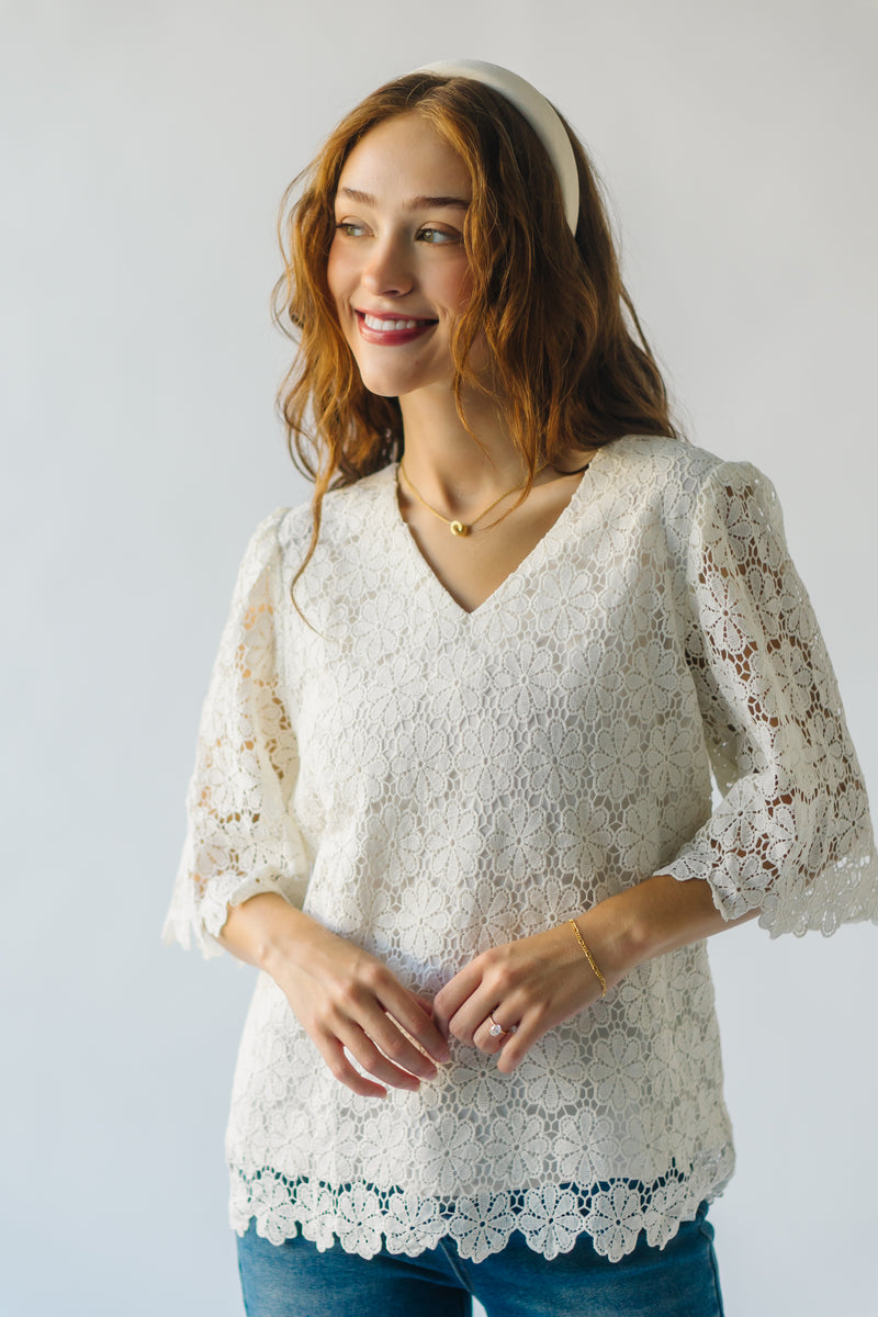 The Passey Crochet Blouse in Oatmeal