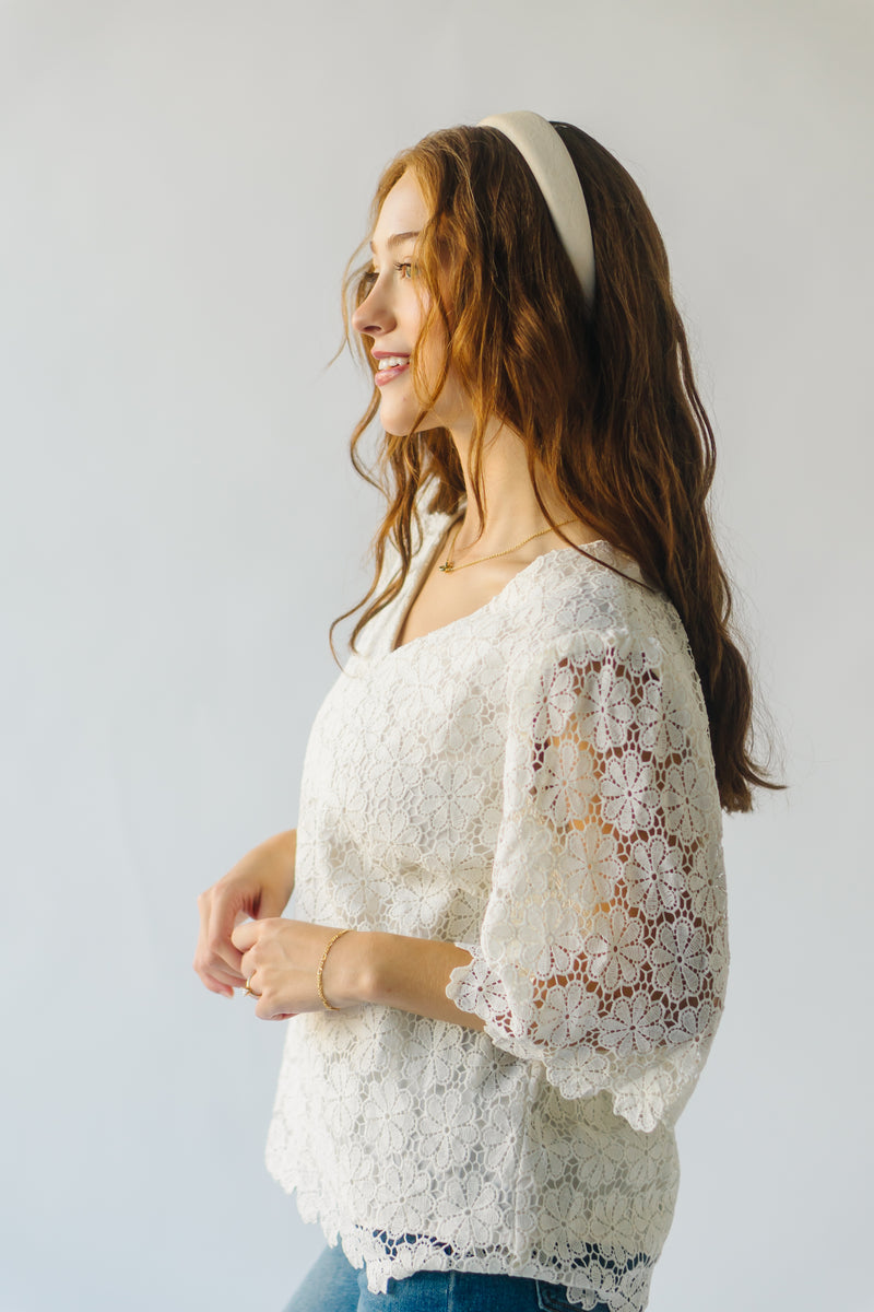 The Passey Crochet Blouse in Oatmeal