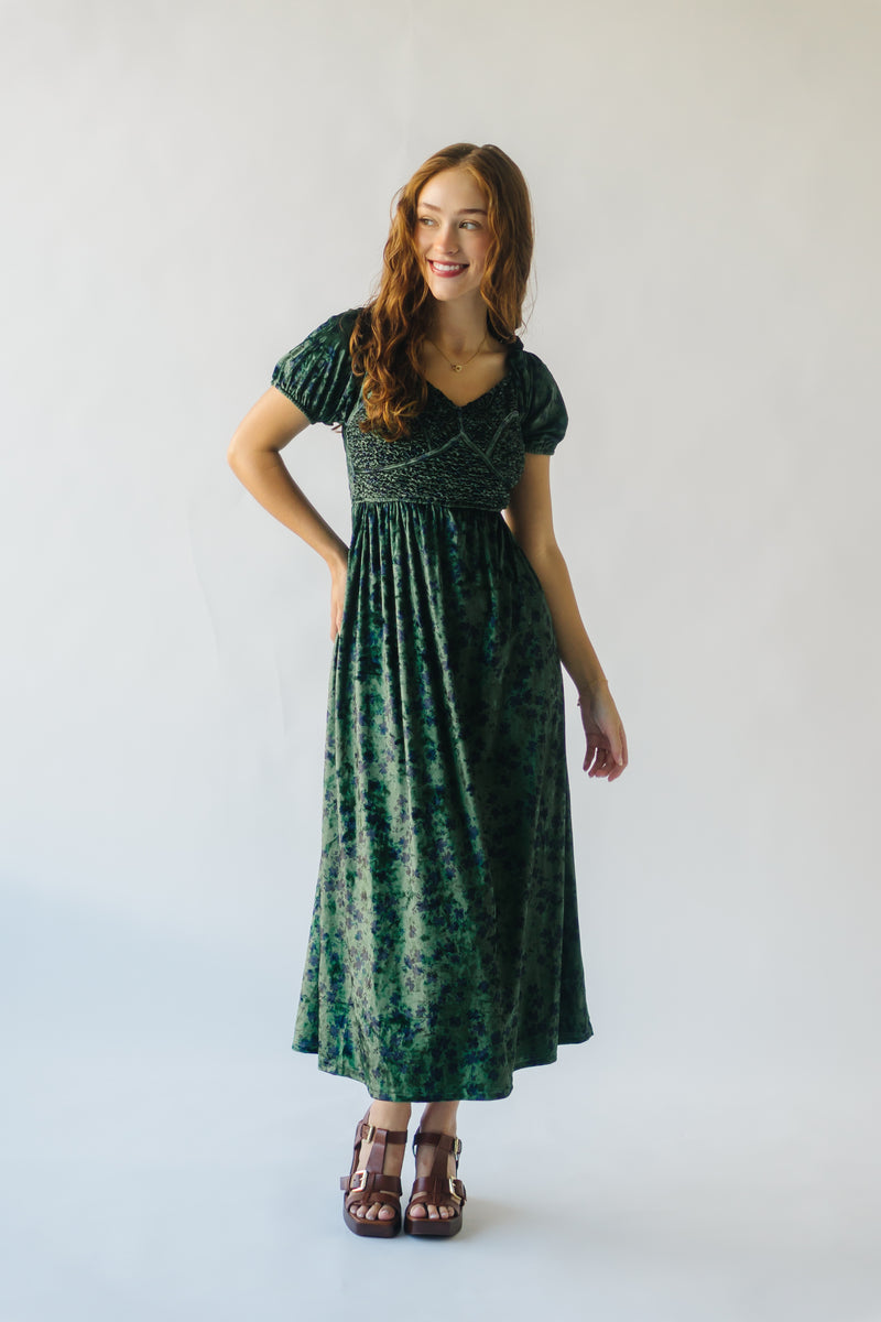 The Velten Smocked Detail Maxi Dress in Hunter Green