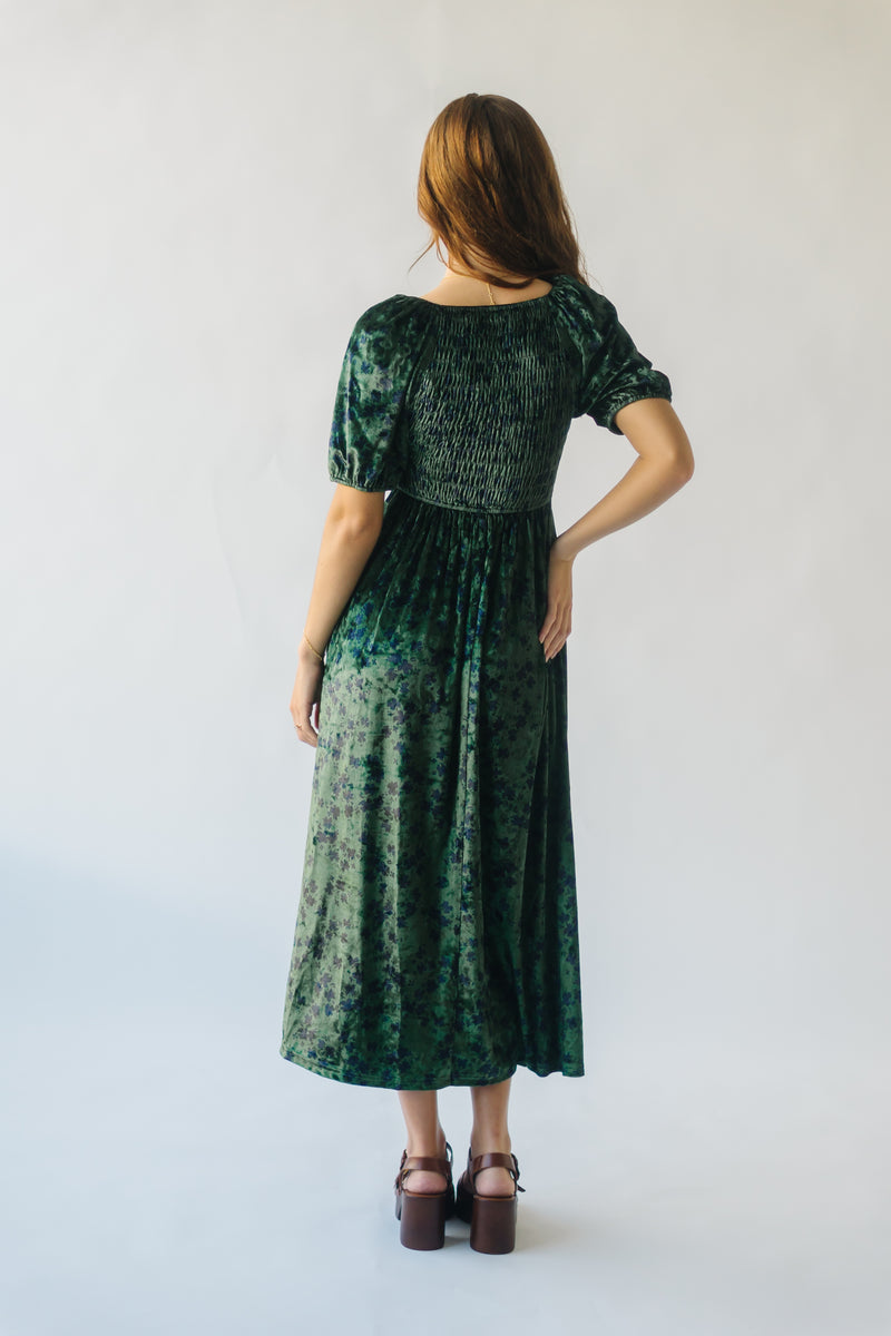 The Velten Smocked Detail Maxi Dress in Hunter Green