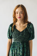 The Velten Smocked Detail Maxi Dress in Hunter Green