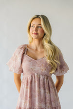 The Avant V-Neck Bubble Sleeve Dress in Blush Multi