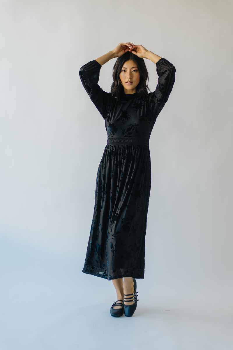 Elise Velvet Jewel Midi Dress - Black | Boden US