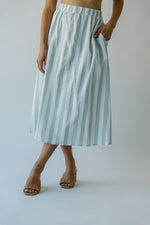 The Eudora Midi Skirt in Sage Stripe