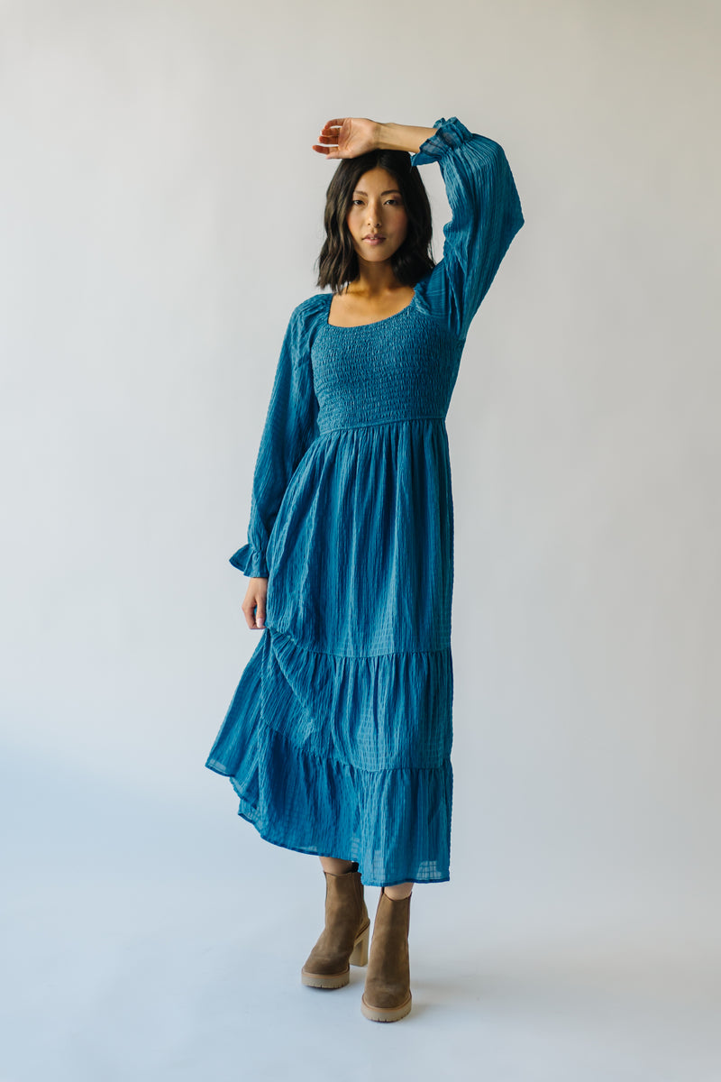 The Macedonia Tiered Midi Dress in Blue