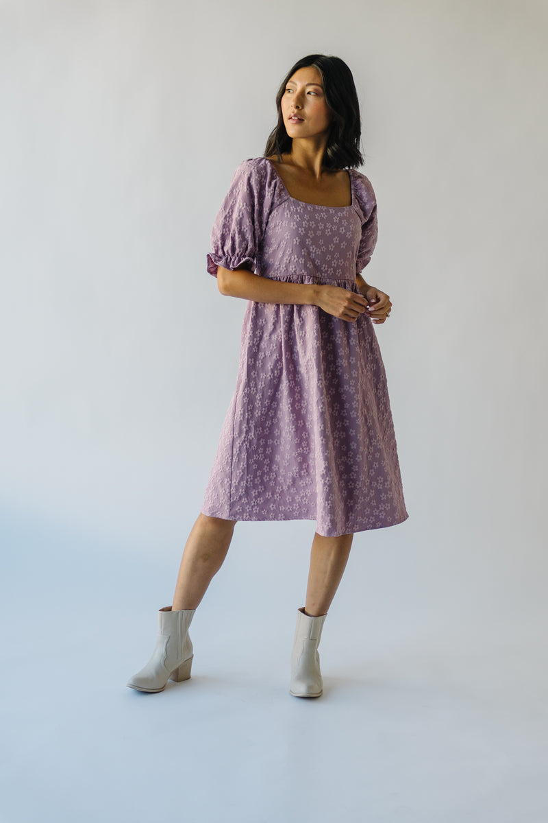 The Shasta Floral Square Neck Dress in Dusty Lavender