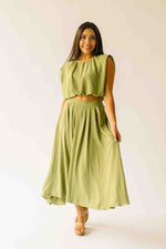 The Kalie Balloon Cropped Blouse in Olive Green