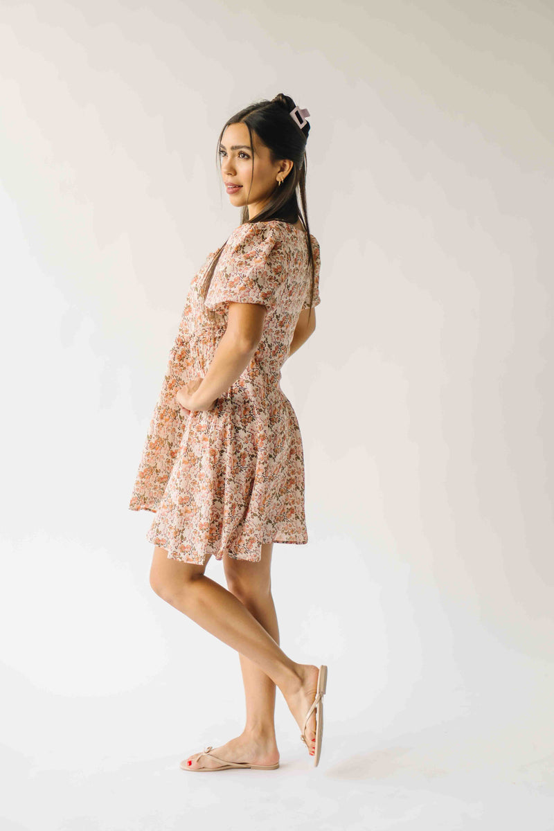 The Venice Puff Sleeve Floral Dress in Peachy Pink
