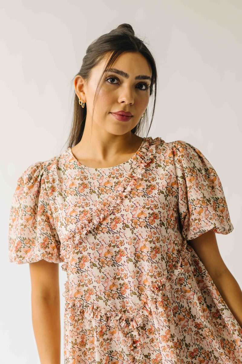 The Venice Puff Sleeve Floral Dress in Peachy Pink