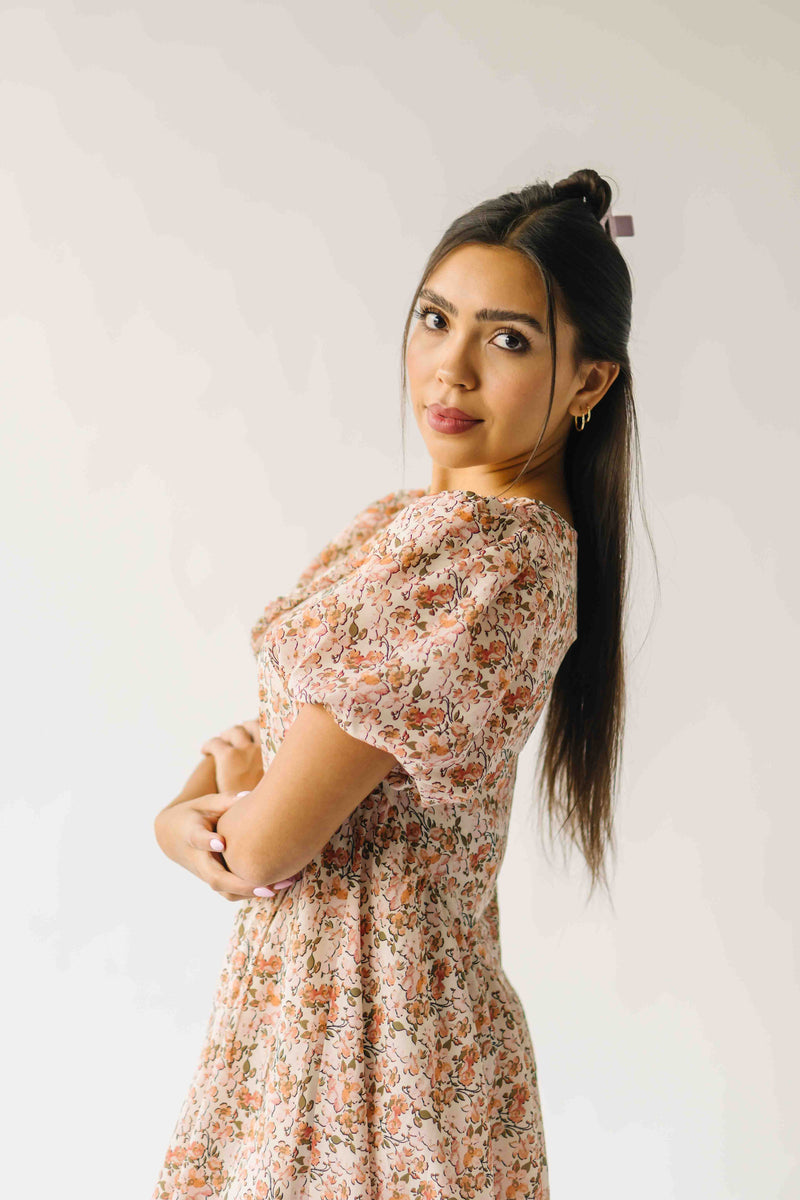 The Venice Puff Sleeve Floral Dress in Peachy Pink
