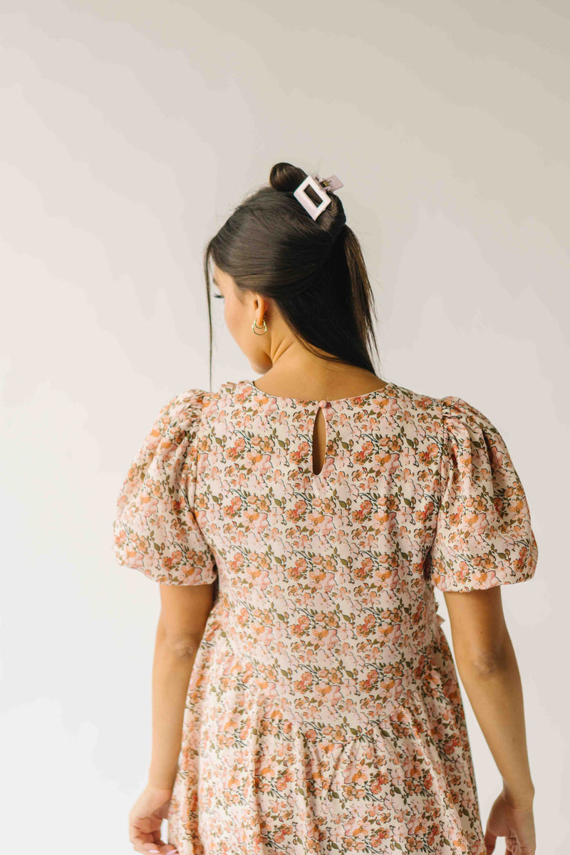 The Venice Puff Sleeve Floral Dress in Peachy Pink