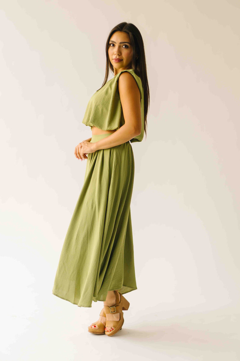The Kalie Balloon Cropped Blouse in Olive Green