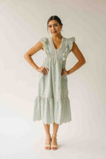 The Denton Floral Embroidered Midi Dress in Sage Gingham