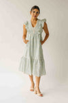 The Denton Floral Embroidered Midi Dress in Sage Gingham
