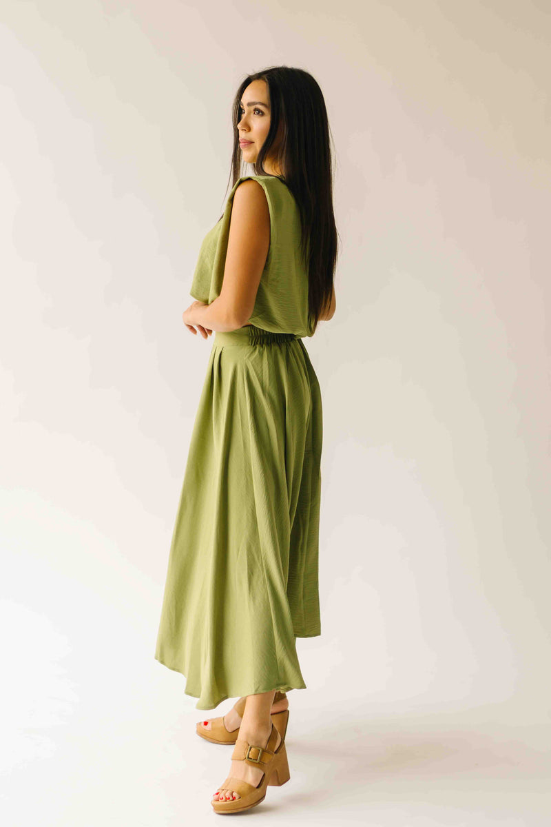 The Kalie Balloon Cropped Blouse in Olive Green