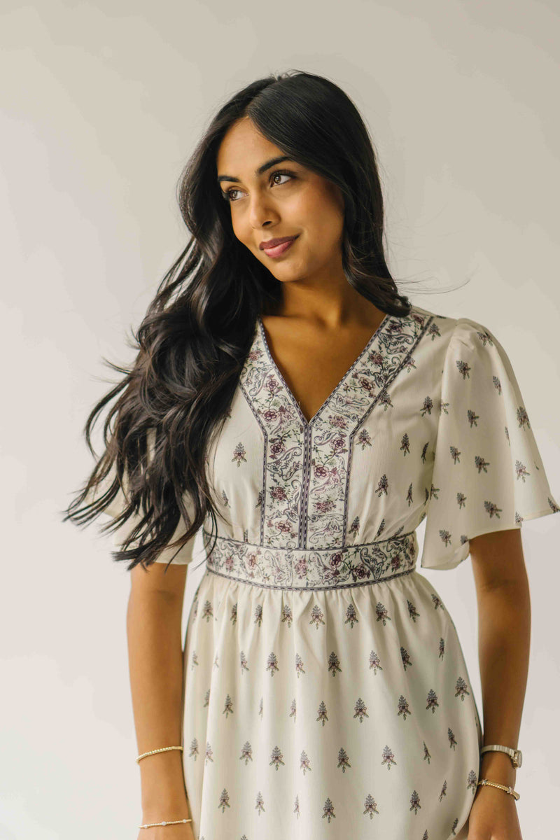 The Stallard Floral Patterned Dress in Ivory Multi