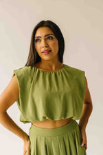 The Kalie Balloon Cropped Blouse in Olive Green