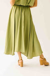 The Keller Pleated Midi Skirt in Olive Green