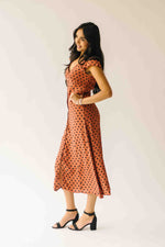 The Dennis Dotted Button-Up Midi Dress in Rust