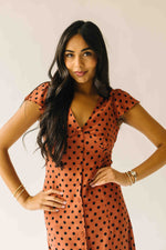 The Dennis Dotted Button-Up Midi Dress in Rust