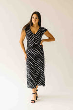 The Dennis Dotted Button-Up Midi Dress in Black