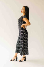 The Dennis Dotted Button-Up Midi Dress in Black